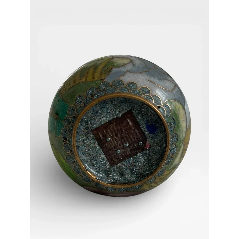 Vintage Chinese Cloisonne Enamel Panda Bamboo Miniature Bud‎ Decor Vase Brass 4